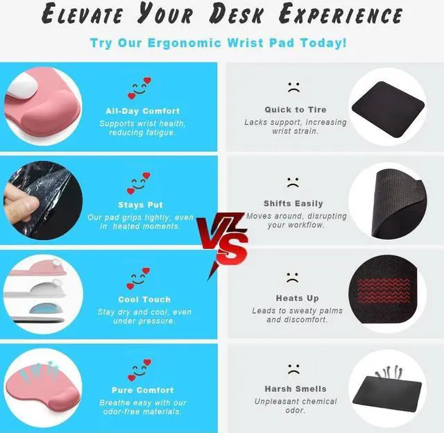 Alt view image 6 of 7 - Office Mousepad with Gel Wrist Support - Ergonomic Gaming Desktop Mouse Pad Wrist Rest - Design Gamepad Mat Rubber Base for Laptop Computer -Silicone Non-Slip Special-Textured Surface (01Pink)