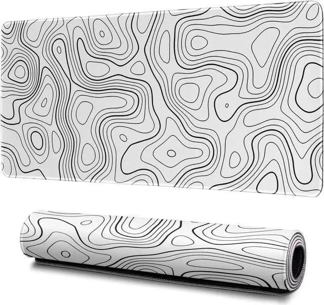 Main image of Topographic Contour Gaming Mouse Pad White Large Mouse Pad for Keyboard and Mousepad Desk Mat with 3mm Non-Slip Base and Stitched Edge for Gaming and Office Computer Mat Protector Mat 31.5x11.8 Inch