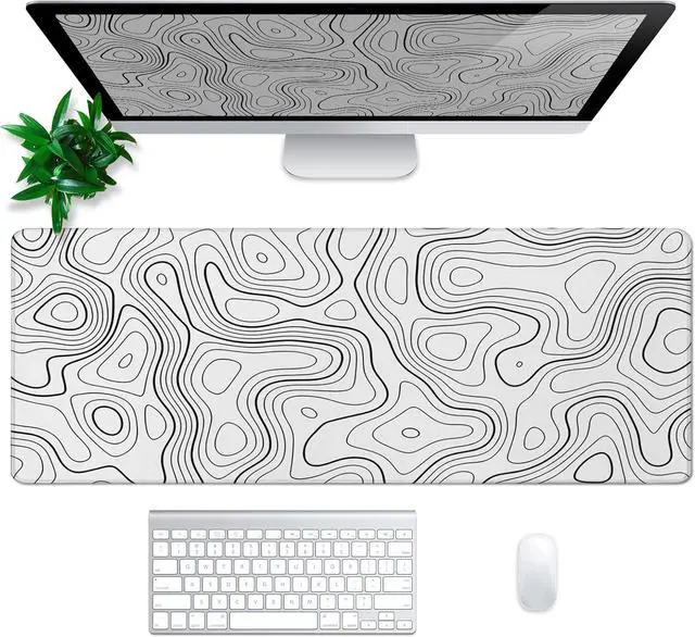 Alt view image 2 of 7 - Topographic Contour Gaming Mouse Pad White Large Mouse Pad for Keyboard and Mousepad Desk Mat with 3mm Non-Slip Base and Stitched Edge for Gaming and Office Computer Mat Protector Mat 31.5x11.8 Inch