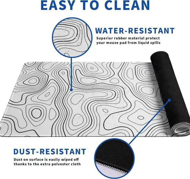 Alt view image 4 of 7 - Topographic Contour Gaming Mouse Pad White Large Mouse Pad for Keyboard and Mousepad Desk Mat with 3mm Non-Slip Base and Stitched Edge for Gaming and Office Computer Mat Protector Mat 31.5x11.8 Inch