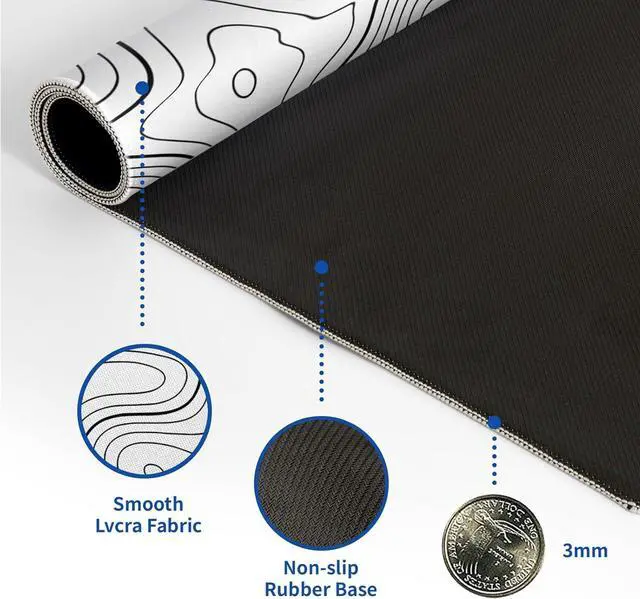 Alt view image 6 of 7 - Topographic Contour Gaming Mouse Pad White Large Mouse Pad for Keyboard and Mousepad Desk Mat with 3mm Non-Slip Base and Stitched Edge for Gaming and Office Computer Mat Protector Mat 31.5x11.8 Inch