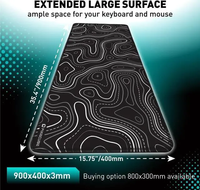 Alt view image 3 of 7 - Minimalist Topographic Map Mouse Pad - Contour Extended Large Stitch Edge Mousepad. Black & White Non-Slip XXL Gaming Desk Mat