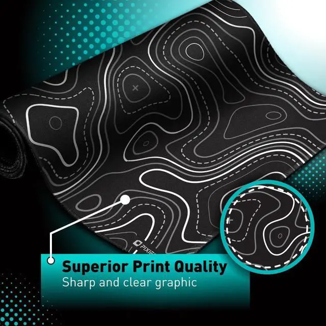 Alt view image 4 of 7 - Minimalist Topographic Map Mouse Pad - Contour Extended Large Stitch Edge Mousepad. Black & White Non-Slip XXL Gaming Desk Mat