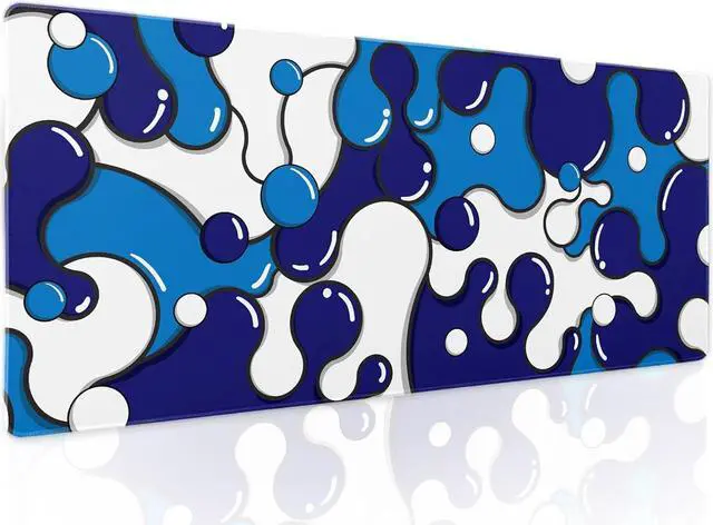 Main image of Navy Blue White Mouse Pad Anime Cool Geometric Japanese Extended Desk Mat 80X30 cm Non-Slip Rubber Base Stitched Edge Large XL Mousepad for Desk Gaming Laptop Desktop 31.5×11.8 Inch
