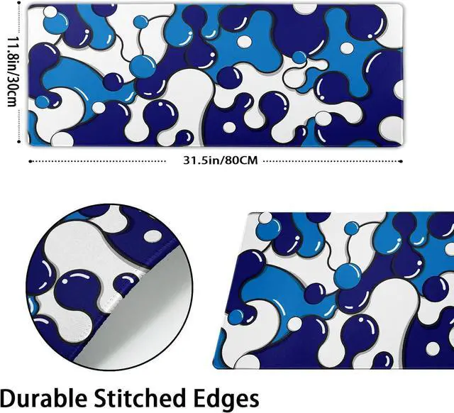 Alt view image 2 of 7 - Navy Blue White Mouse Pad Anime Cool Geometric Japanese Extended Desk Mat 80X30 cm Non-Slip Rubber Base Stitched Edge Large XL Mousepad for Desk Gaming Laptop Desktop 31.5×11.8 Inch