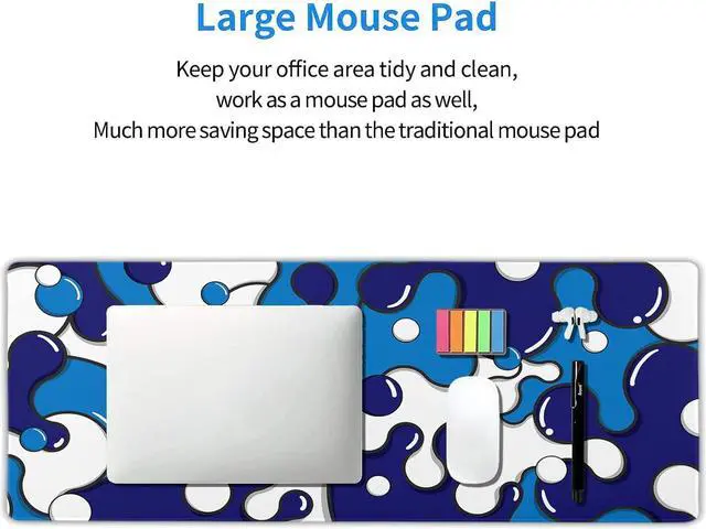 Alt view image 5 of 7 - Navy Blue White Mouse Pad Anime Cool Geometric Japanese Extended Desk Mat 80X30 cm Non-Slip Rubber Base Stitched Edge Large XL Mousepad for Desk Gaming Laptop Desktop 31.5×11.8 Inch