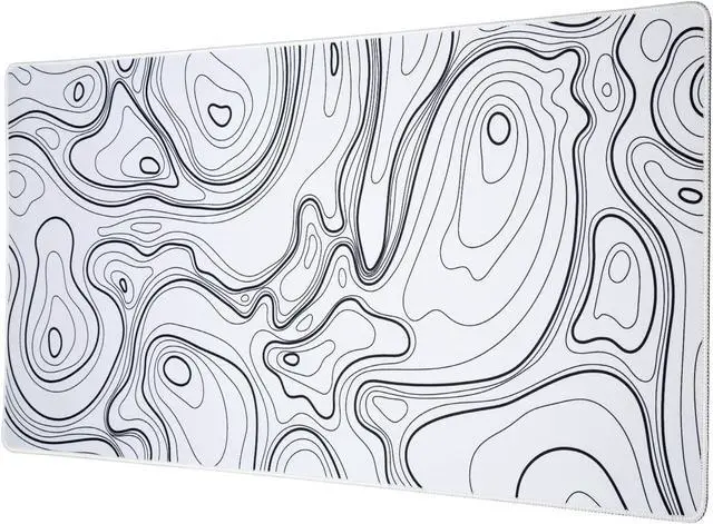 Main image of Black and White Mouse Pad Topographic Map Large Gaming Mousepad - Extended Contour Mouse Mat Laptop Keyboard Mat with Non-Slip Rubber Base Stitched Edges (31.50x11.81x0.12 not Waterproof)