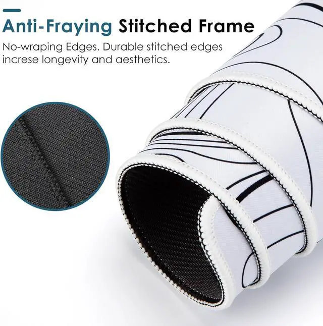 Alt view image 3 of 7 - Black and White Mouse Pad Topographic Map Large Gaming Mousepad - Extended Contour Mouse Mat Laptop Keyboard Mat with Non-Slip Rubber Base Stitched Edges (31.50x11.81x0.12 not Waterproof)