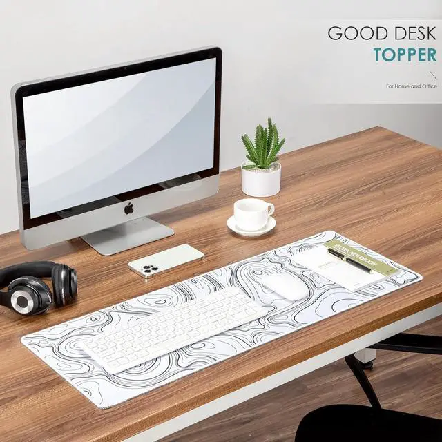 Alt view image 5 of 7 - Black and White Mouse Pad Topographic Map Large Gaming Mousepad - Extended Contour Mouse Mat Laptop Keyboard Mat with Non-Slip Rubber Base Stitched Edges (31.50x11.81x0.12 not Waterproof)