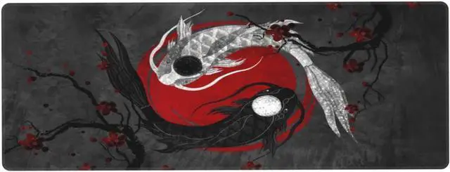 Alt view image 2 of 7 - Japanese Yin and Yang Koi Carp Gaming Mouse Pad XL Non Slip Rubber Base Mousepad Stitched Edges Desk Pad Extended Large Mice Pad 31.5 X 11.8 Inch