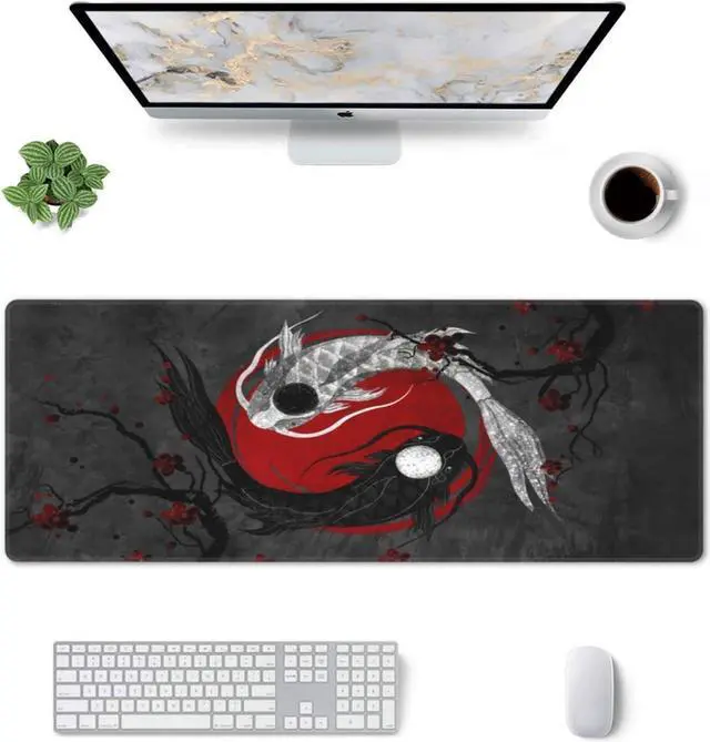 Alt view image 3 of 7 - Japanese Yin and Yang Koi Carp Gaming Mouse Pad XL Non Slip Rubber Base Mousepad Stitched Edges Desk Pad Extended Large Mice Pad 31.5 X 11.8 Inch