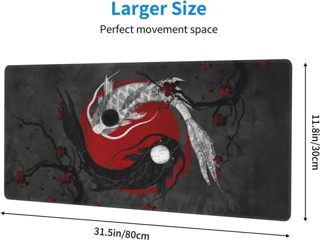 Alt view image 4 of 7 - Japanese Yin and Yang Koi Carp Gaming Mouse Pad XL Non Slip Rubber Base Mousepad Stitched Edges Desk Pad Extended Large Mice Pad 31.5 X 11.8 Inch