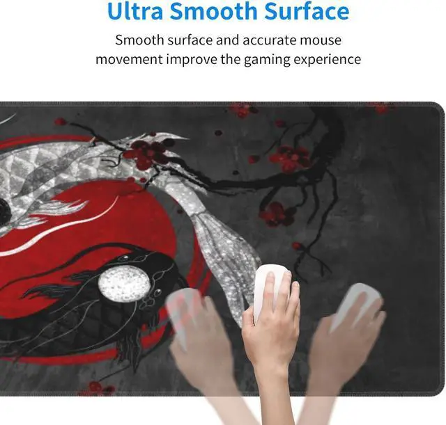 Alt view image 6 of 7 - Japanese Yin and Yang Koi Carp Gaming Mouse Pad XL Non Slip Rubber Base Mousepad Stitched Edges Desk Pad Extended Large Mice Pad 31.5 X 11.8 Inch