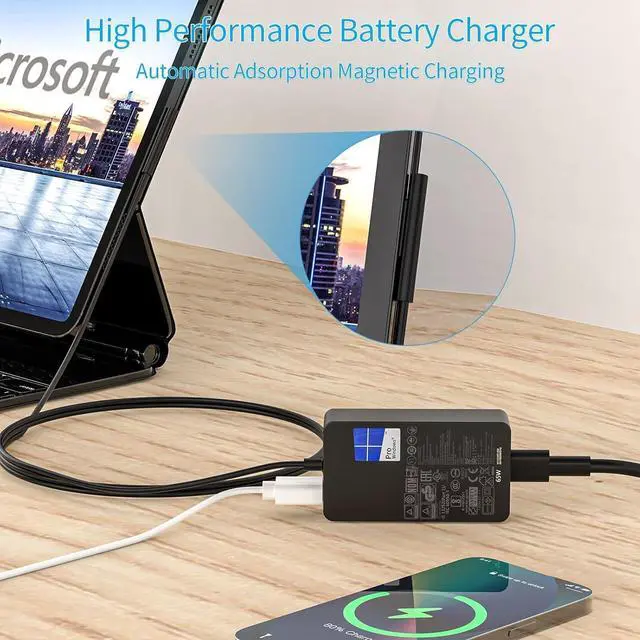 Alt view image 7 of 7 - 65W 44W 1706 Surface Pro Charger Fit for  Surface Pro 9 8 7+ 7 6 5 4 3 X Surface Laptop 5 4 3 2 1 Fit Model 1800 1943 1950 1958 1866 1724 1963 1625 1796 1769 1735 Laptop Adapter Power Cord