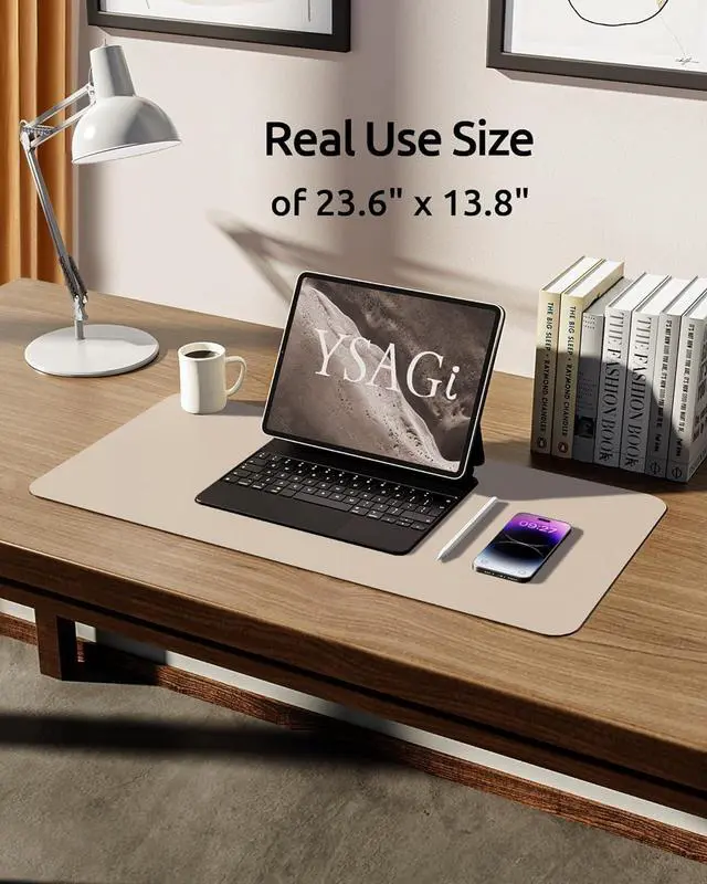 Alt view image 5 of 7 - Leather Desk Pad Protector Office Desk Mat Large Mouse Pad Non-Slip PU Leather Desk Blotter Laptop Desk Pad Waterproof Desk Writing Pad for Office and Home (Eggshell 23.6 x 13.8)