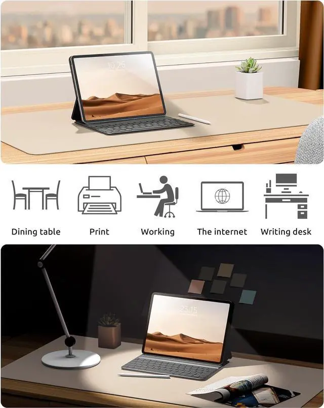 Alt view image 6 of 7 - Leather Desk Pad Protector Office Desk Mat Large Mouse Pad Non-Slip PU Leather Desk Blotter Laptop Desk Pad Waterproof Desk Writing Pad for Office and Home (Eggshell 23.6 x 13.8)