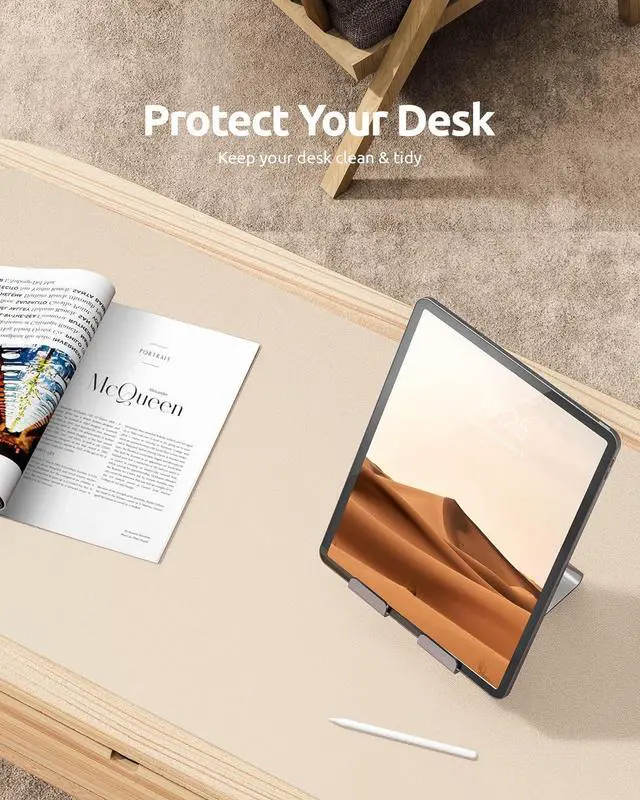 Alt view image 7 of 7 - Leather Desk Pad Protector Office Desk Mat Large Mouse Pad Non-Slip PU Leather Desk Blotter Laptop Desk Pad Waterproof Desk Writing Pad for Office and Home (Eggshell 23.6 x 13.8)