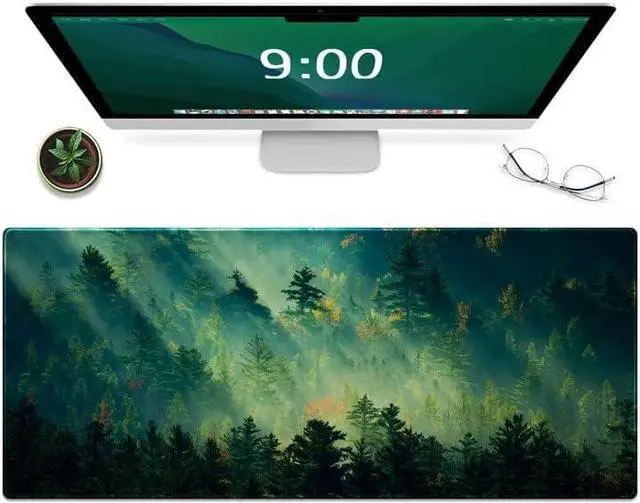 Alt view image 2 of 7 - Mouse Pad Office Desk Mat Large Gaming Keyboard Pad Durable Stitched Edges Washable Smooth Surface Control & Accuracy Extended Computer Mouse Mat (31.5X11.8In)-Green Forest