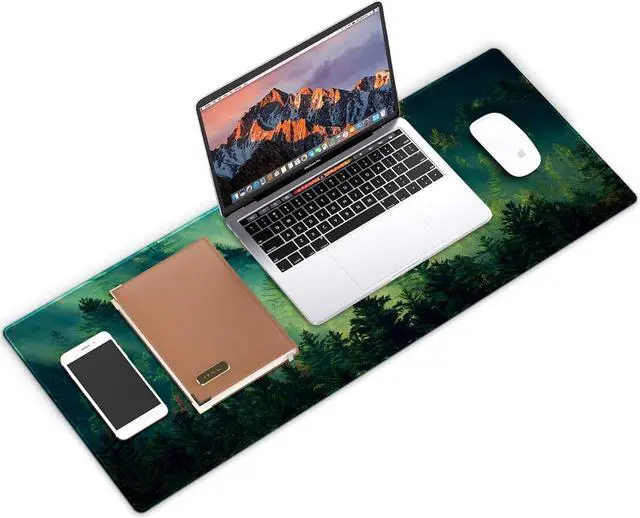Alt view image 4 of 7 - Mouse Pad Office Desk Mat Large Gaming Keyboard Pad Durable Stitched Edges Washable Smooth Surface Control & Accuracy Extended Computer Mouse Mat (31.5X11.8In)-Green Forest