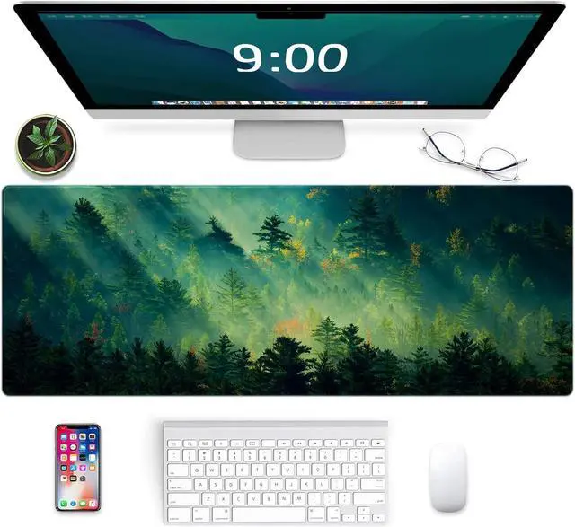 Alt view image 3 of 7 - Mouse Pad Office Desk Mat Large Gaming Keyboard Pad Durable Stitched Edges Washable Smooth Surface Control & Accuracy Extended Computer Mouse Mat (31.5X11.8In)-Green Forest