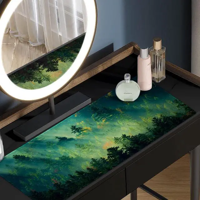 Alt view image 6 of 7 - Mouse Pad Office Desk Mat Large Gaming Keyboard Pad Durable Stitched Edges Washable Smooth Surface Control & Accuracy Extended Computer Mouse Mat (31.5X11.8In)-Green Forest