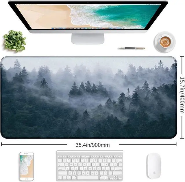 Alt view image 2 of 7 - Large Extended Gaming Mouse Pad with Stitched Edges Non-Slip Waterproof Rubber Base Mouse Pad for Office Computer Keyboard Laptop and Home Desk Pad 35.4 x 15.7 x 0.12 Inch (Grey Forest)