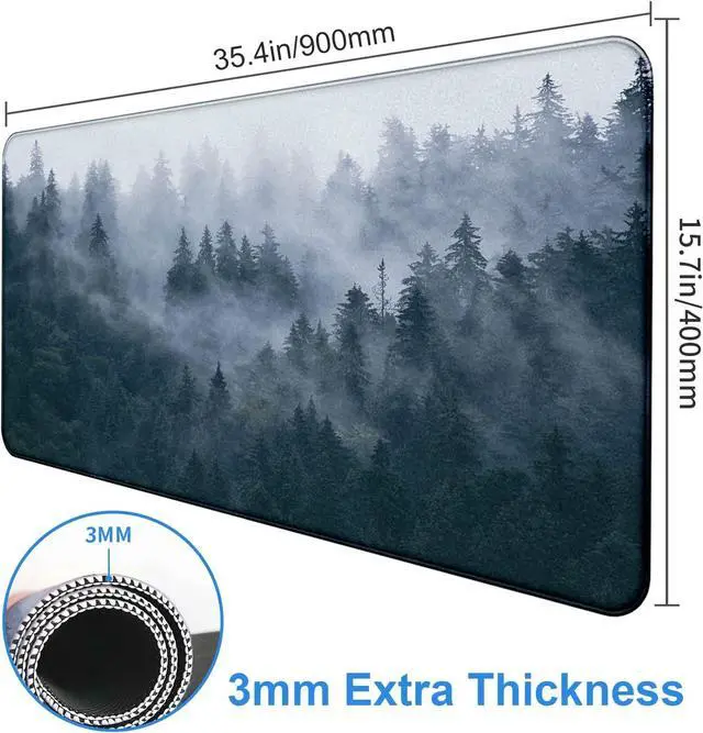 Alt view image 7 of 7 - Large Extended Gaming Mouse Pad with Stitched Edges Non-Slip Waterproof Rubber Base Mouse Pad for Office Computer Keyboard Laptop and Home Desk Pad 35.4 x 15.7 x 0.12 Inch (Grey Forest)