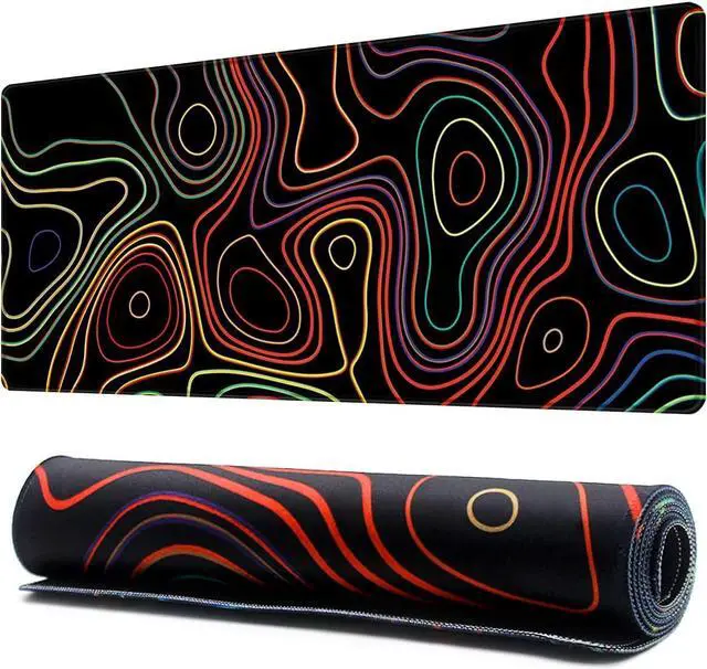 Main image of Extended Mouse Pad with Stitched Edges Extra Large Gaming Mousepads with Non-Slip Rubber Base and Micro-Weave Cloth Desk Mat for Gamer Office Home(35.4x15.7 inch Topographic Map Colorful)