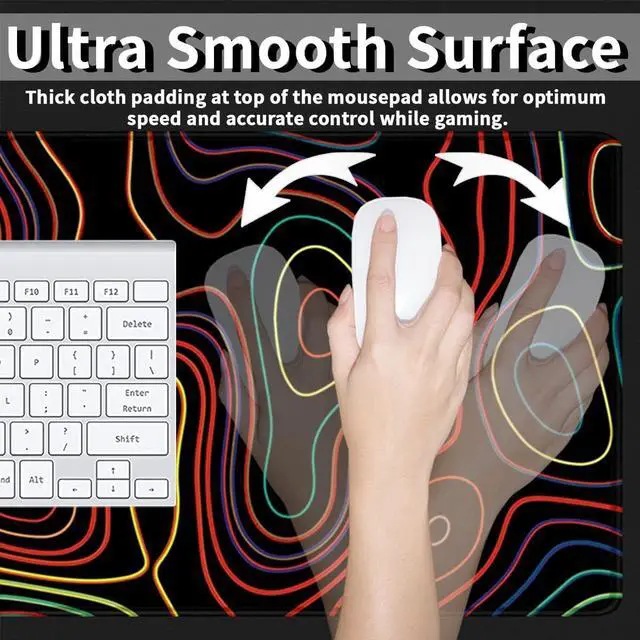 Alt view image 3 of 7 - Extended Mouse Pad with Stitched Edges Extra Large Gaming Mousepads with Non-Slip Rubber Base and Micro-Weave Cloth Desk Mat for Gamer Office Home(35.4x15.7 inch Topographic Map Colorful)