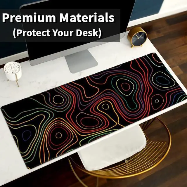 Alt view image 7 of 7 - Extended Mouse Pad with Stitched Edges Extra Large Gaming Mousepads with Non-Slip Rubber Base and Micro-Weave Cloth Desk Mat for Gamer Office Home(35.4x15.7 inch Topographic Map Colorful)