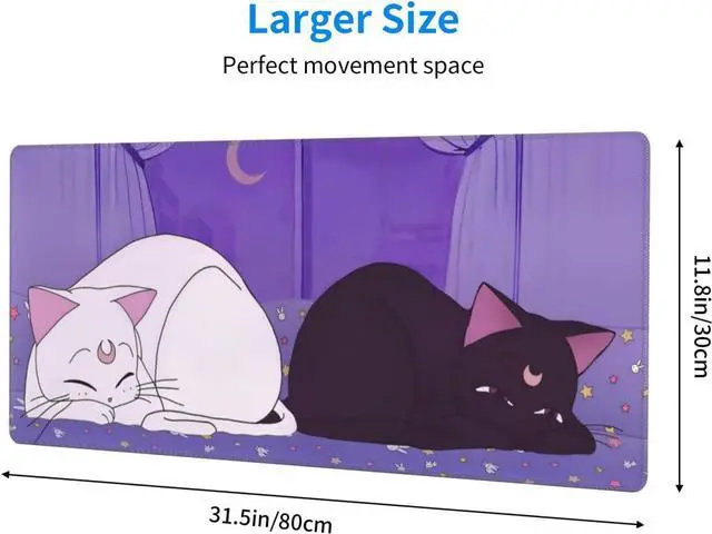 Alt view image 4 of 7 - Anime Kawaii Gaming Mouse Pad Cute Cat Large Desk Mat XL Lavender Purple Extended Mousepad Gaming Desktop Mat Laptop Keyboard Mouse Mat Desk Pad 31.5x11.8in Non-Slip Rubber Base with Stitched Edges