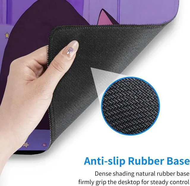 Alt view image 6 of 7 - Anime Kawaii Gaming Mouse Pad Cute Cat Large Desk Mat XL Lavender Purple Extended Mousepad Gaming Desktop Mat Laptop Keyboard Mouse Mat Desk Pad 31.5x11.8in Non-Slip Rubber Base with Stitched Edges