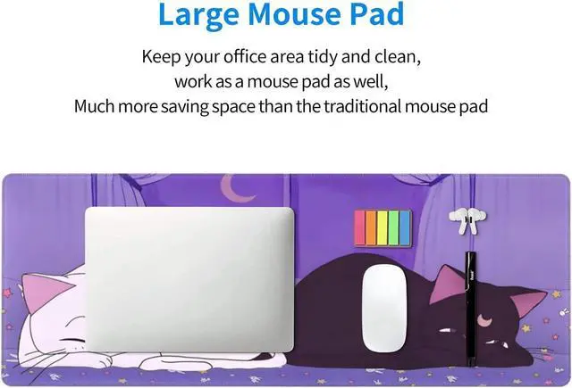 Alt view image 7 of 7 - Anime Kawaii Gaming Mouse Pad Cute Cat Large Desk Mat XL Lavender Purple Extended Mousepad Gaming Desktop Mat Laptop Keyboard Mouse Mat Desk Pad 31.5x11.8in Non-Slip Rubber Base with Stitched Edges