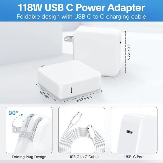 Alt view image 7 of 7 - Mac Book Pro Charger - 118W USB C Fast Charger Power Adapter Compatible with MacBook Pro/MacBook Air 16 15 14 13 Inch M1 M2 M3 M4 New iPad Pro and All USB C Device Charge Cable 6.6ft