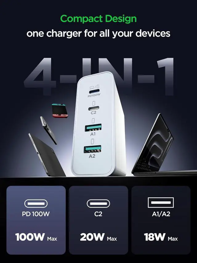 Alt view image 5 of 7 - MacBook Pro Charger-Exclusive PD3.0 PPS 100W USB C Charger Block 120W GaN Fast Charger for MacBook Pro/Air iPhone  Galaxy iPad Pro-White