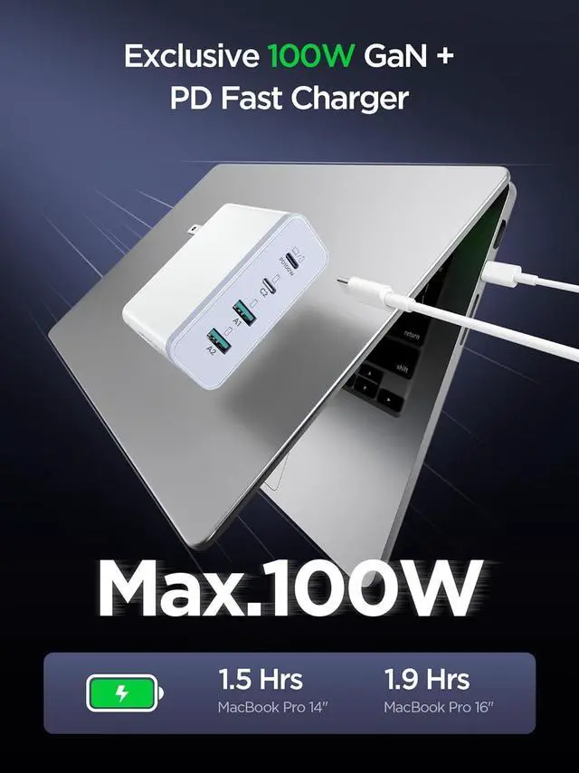 Alt view image 2 of 7 - MacBook Pro Charger-Exclusive PD3.0 PPS 100W USB C Charger Block 120W GaN Fast Charger for MacBook Pro/Air iPhone  Galaxy iPad Pro-White