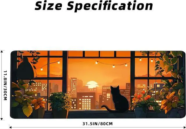 Alt view image 7 of 7 - ? Gaming Mouse Pad for Computer XXL Cute Cat Mousepad Laptop Anime Mouse Mat Extended Large Black Japanese Waterproof Keyboard Pads Non-Slip Mouse Pads for Game Office Home31.5 x 11.9 in