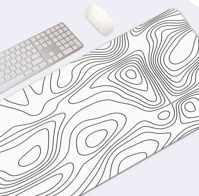 Alt view image 2 of 6 - Large Gaming Mouse Pad White Abstract Topographic Map Non-Slip Desk Pad Keyboard and Mouse Desk Mat for Gamer Office & Home 31.5 x 15.7 in