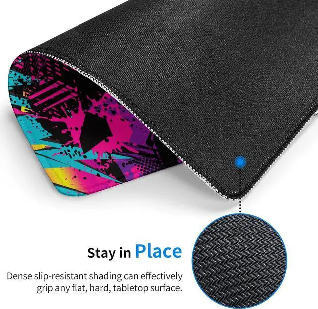 Alt view image 3 of 6 - Abstract Grunge Elements Mouse Pad Neon Color Patterns Square Waterproof Mouse Mat Non-Slip Rubber Base Durable Stitched Edges Computer Mousepad for Gaming Home Office Wireless Mouse 9.5x7.8