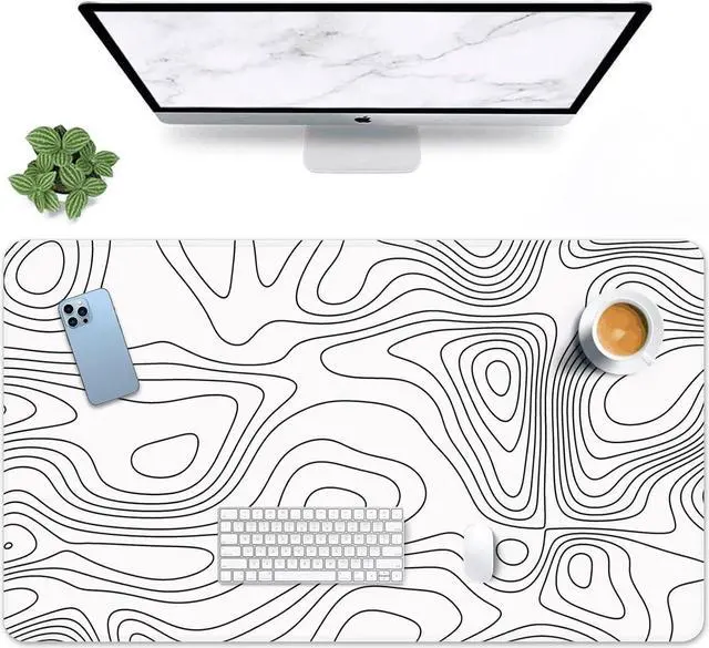 Main image of Large Gaming Mouse Pad White Abstract Topographic Map Non-Slip Desk Pad Keyboard and Mouse Desk Mat for Gamer Office & Home 31.5 x 15.7 in