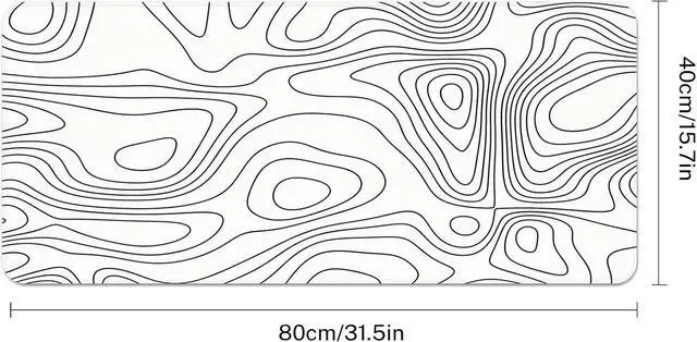 Alt view image 3 of 6 - Large Gaming Mouse Pad White Abstract Topographic Map Non-Slip Desk Pad Keyboard and Mouse Desk Mat for Gamer Office & Home 31.5 x 15.7 in