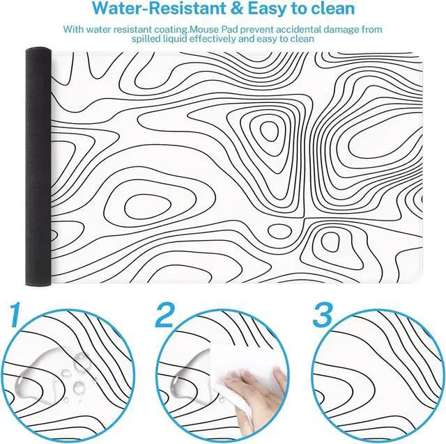 Alt view image 5 of 6 - Large Gaming Mouse Pad White Abstract Topographic Map Non-Slip Desk Pad Keyboard and Mouse Desk Mat for Gamer Office & Home 31.5 x 15.7 in
