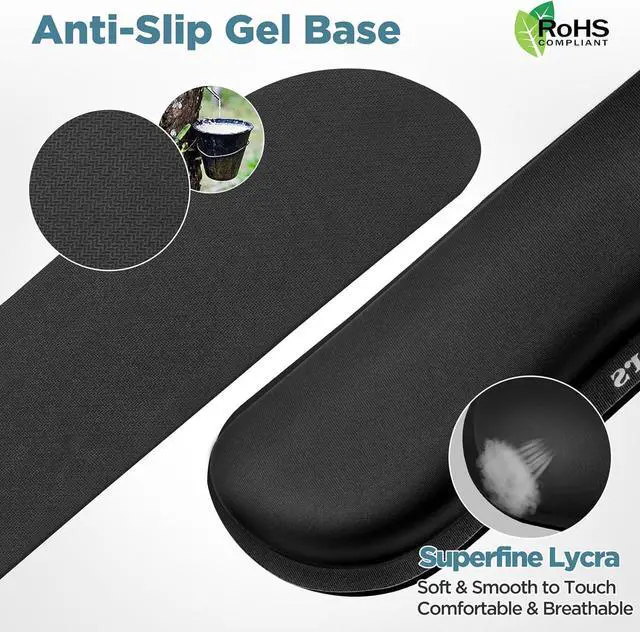 Alt view image 3 of 7 - Upgrade Enlarge Silky Gel Memory Foam Keyboard Wrist Rest Wrist Rest for Computer Keyboard Ergonomic Design for Typing Pain Relief Mousepad Rests Wrist Support for Office Gaming Black