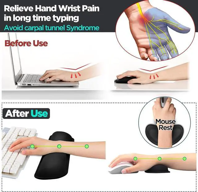 Alt view image 7 of 7 - Upgrade Enlarge Silky Gel Memory Foam Keyboard Wrist Rest Wrist Rest for Computer Keyboard Ergonomic Design for Typing Pain Relief Mousepad Rests Wrist Support for Office Gaming Black