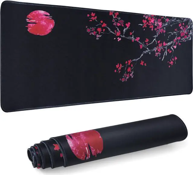 Main image of Large Gaming Mouse Pad Big Desk Mat for Keyboard and Mouse Full Desk Pad for Office Computer Laptop PC Long Mouse Mat for Desk Black Cherry Blossom Portable Aesthetic Non Slip Waterproof Pretty