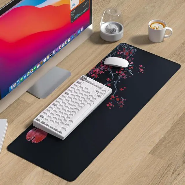 Alt view image 7 of 7 - Large Gaming Mouse Pad Big Desk Mat for Keyboard and Mouse Full Desk Pad for Office Computer Laptop PC Long Mouse Mat for Desk Black Cherry Blossom Portable Aesthetic Non Slip Waterproof Pretty