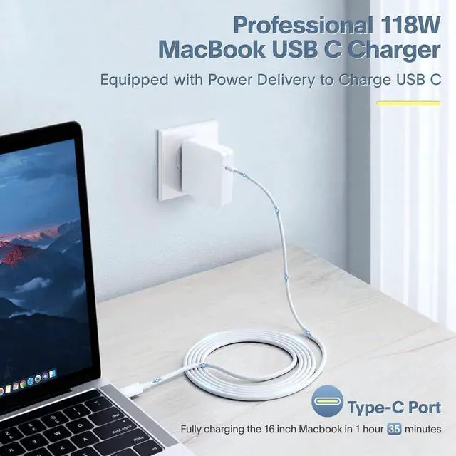 Alt view image 2 of 7 - Mac Book Pro Charger - 118W USB C Fast Charger Power Adapter Compatible with MacBook Pro & MacBook Air 13 14 15 16 inch M1 M2 M3 M4 M5 New ipad Pro and All USB C Device 6.6ft Charge Cable