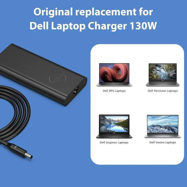 Alt view image 4 of 6 - 130W 4.5mm Round Tip AC Adapter Laptop Charger Replacement for  XPS 15 7590 9530 9550 9560 9570 Inspiron 7348 Precision 5510 5520 5530 5540 HA130PM130 0V363H DA130PM130 06TTY6 Power Cord Supply