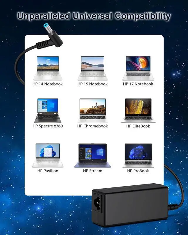 Alt view image 5 of 7 - 45W 19.5V 2.31A for HP Laptop Charger Blue Tip HP Pavilion x360 11 13 15 Zbook 14u G4 G5 15u 15 G3 Notebook 15 HP Stream 13 11 14 AC Adapter with Power Cord