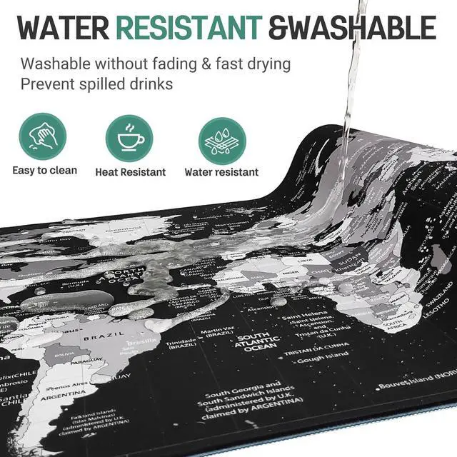 Alt view image 3 of 7 - World Map Gaming Mouse Pad Black Desk Mat Desk Pad XXL Mouse Pads for Desk 35.4x15.7in Mousepad with Stitched Edges Non-Slip Rubber Base Waterproof Computer Keyboard Pad for Gamer Office&Work